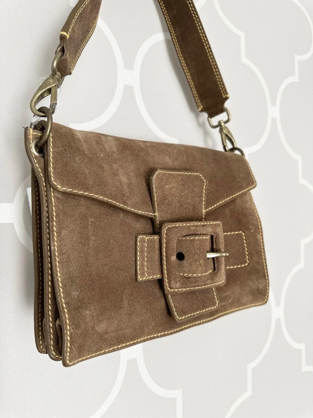 NWOT Vintage Miu Miu Brown Suede Buckle Shoulder Bag Y2K